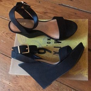 High wedge black heels